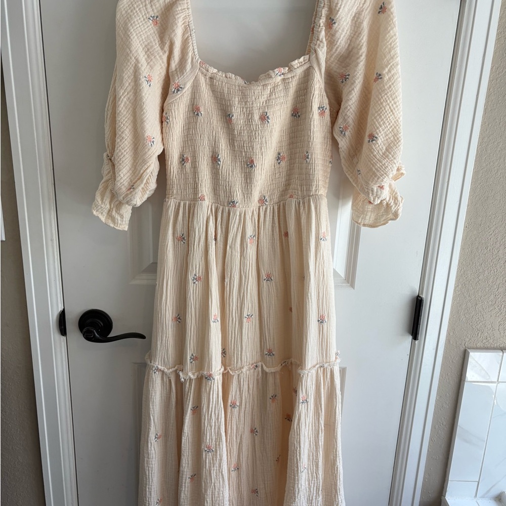 Smocked Midi Cream Floral Women's Dress